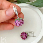 LEFIREL' Серьги серебряные женские "Клевер" с цветами из муранского стекла / ювелирные украшения из родированного серебра 925