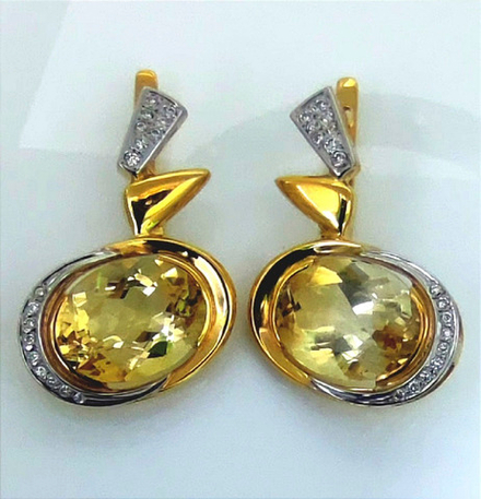 Серьги Эстерелла золото 750, цитрины, бриллианты