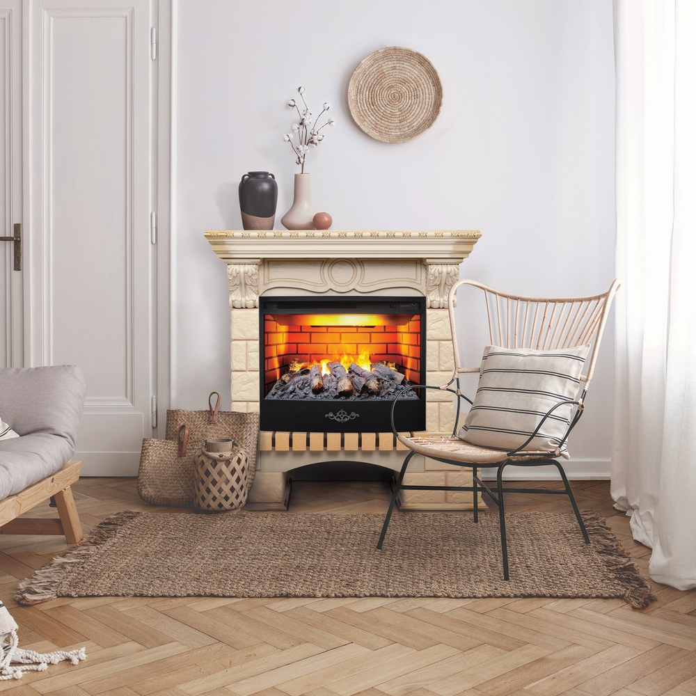 Электрокамин RealFlame Bolero WT белый дуб с золотой патиной с очагом 3D Firestar 25,5