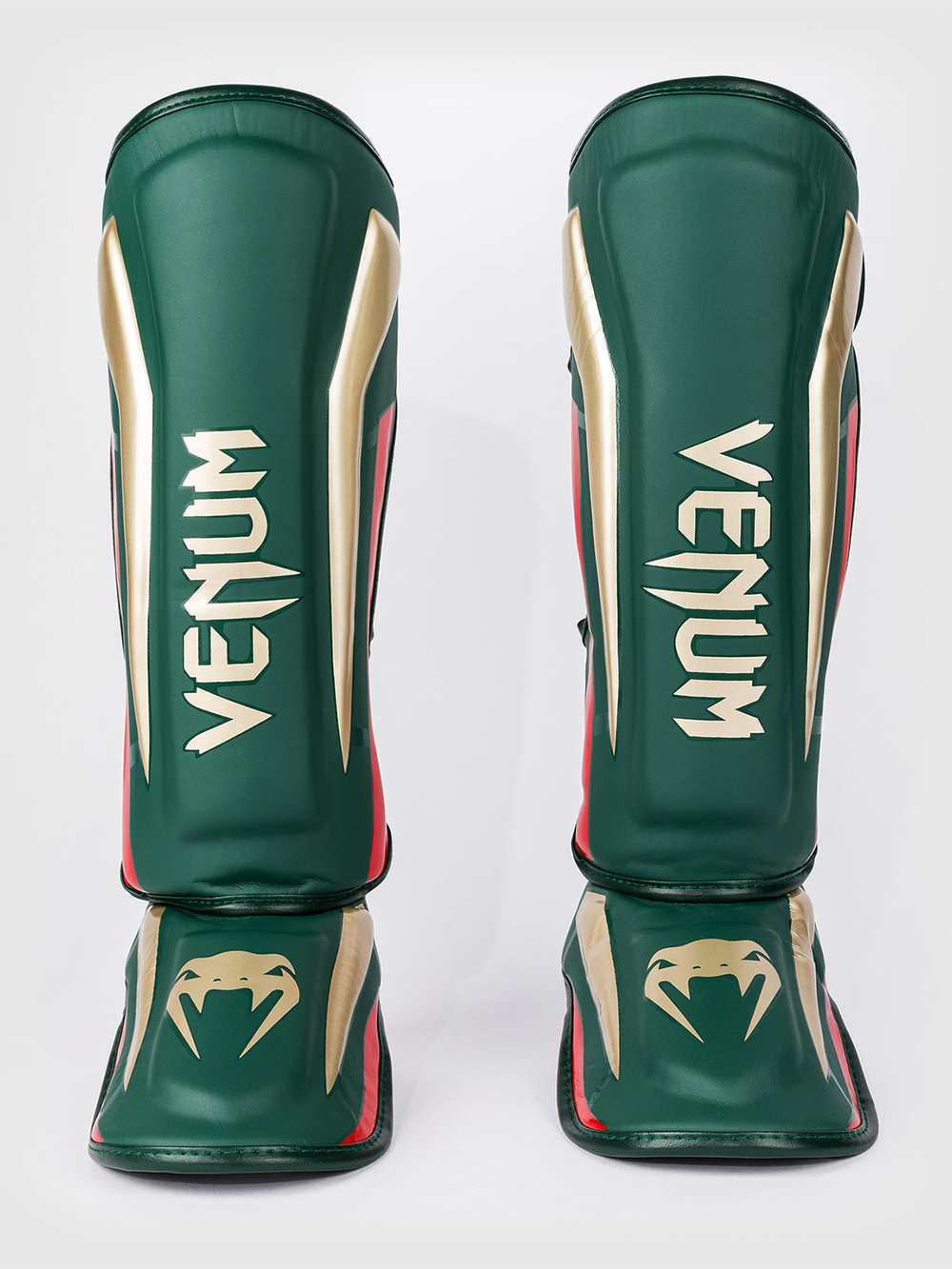 Щитки Venum Elite Green/Gold/Red