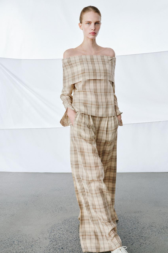 ZARA ТОП В КЛЕТКУ — ZW COLLECTION, БЕЖЕВЫЙ