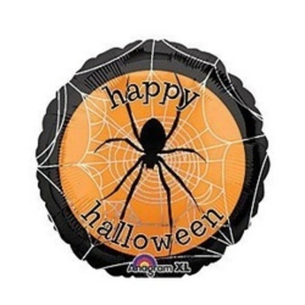 Шар (18"/46 см) Круг, Паук на оранжевой паутине 1 шт.