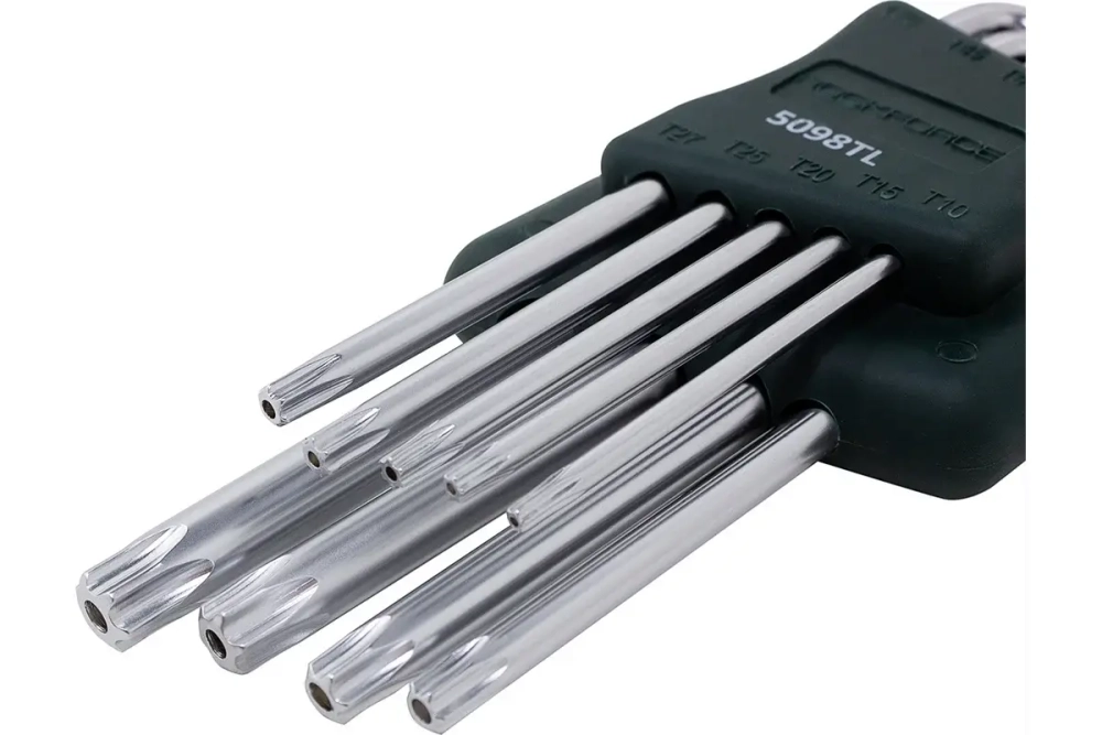 Набор ключей TORX RF-5098TL: длинных Т10Н-Т50Н- с отверстием 9пр. на пласт. держат. ROCKFORCE