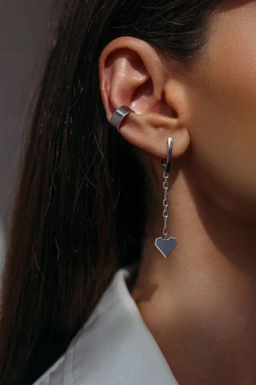 Серьги с рублеными сердцами на цепи