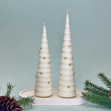 Набор свечей елочек с золотыми шарами с подставкой Limbon Candle, 2 шт.