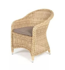 "Равенна" плетеное кресло из искусственного ротанга, цвет соломенный с серой подушкой