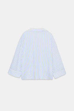 ZARA СВОБОДНАЯ РУБАШКА ИЗ ЛЬНА, СИНИЙ/БЕЛЫЙ