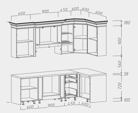 Валенсия (Заман) Набор мебели для кухни угловой 2550*1200мм