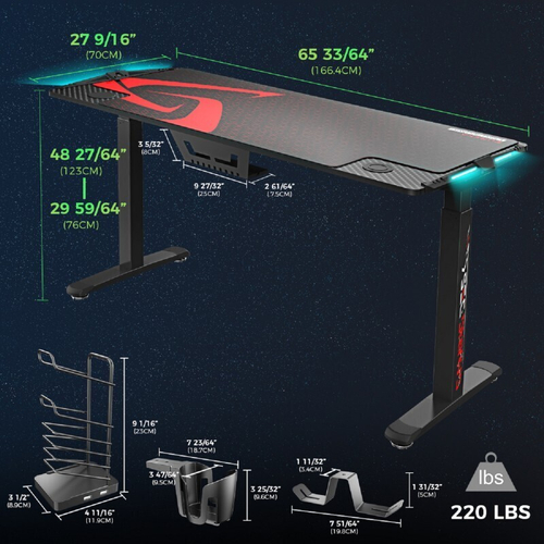 Стол для для компьютера c электрической регулировкой по высоте и RGB-подсветкой EUREKA ERK-EGD-S62B (ERK-EGD-S62B-V1)