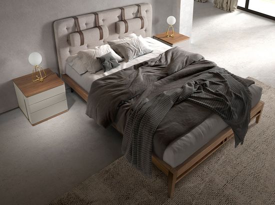 Прикроватная тумбочка 7166/MB2320NS из серого лака и шпона ореха