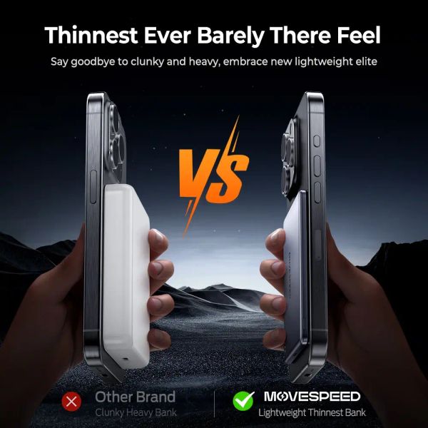 Ультратонкий магнитный Power Bank Movespeed 5000 mAh Type-C - внешний аккумулятор Magsafe (Gray)