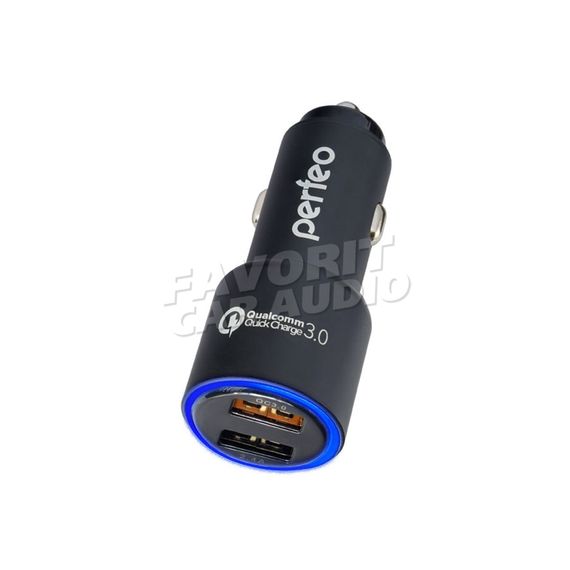 АЗУ 2USB Perfeo AUTO2 QC 3000mA металл QC3.0 чёрный