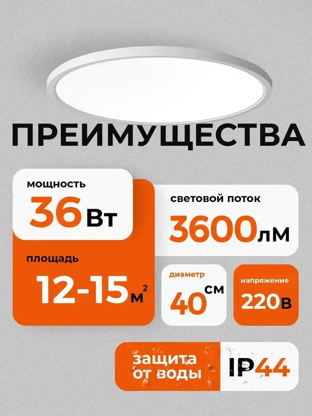 Светильник потолочный светодиодный Maghome 3000K/4000K/6500K, 36Вт, 40cm, 2.4cm толщиной ,белый