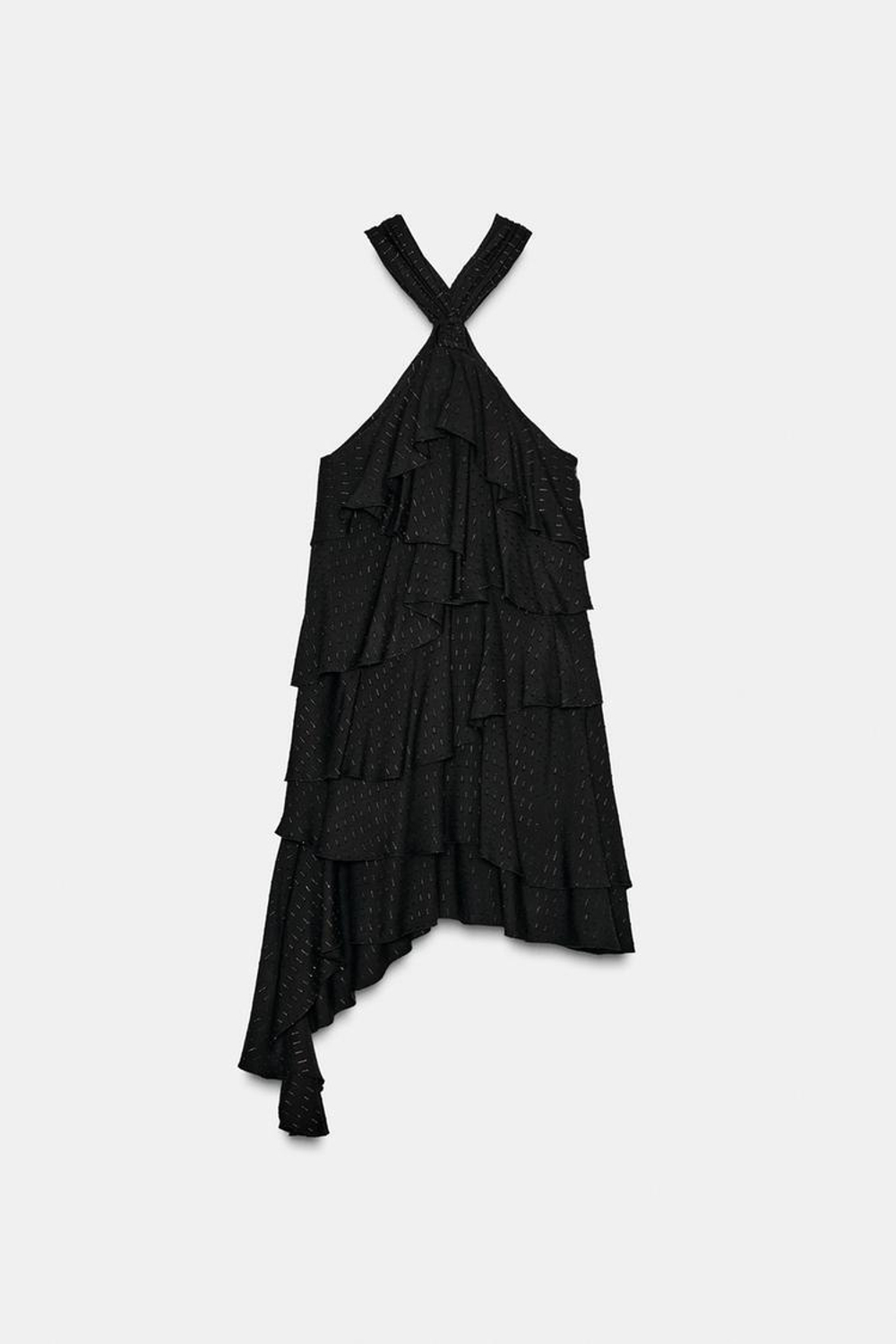 ZARA ПЛАТЬЕ-ХАЛТЕР С МЕТАЛЛИЗИРОВАННОЙ НИТЬЮ, ЧЕРНЫЙ