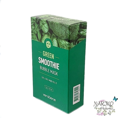 Маска для лица кислородная смузи 11 Экстрактов зелёных овощей VEROBENE Green Smoothie Bubble Mask, 10 шт по 5 гр.