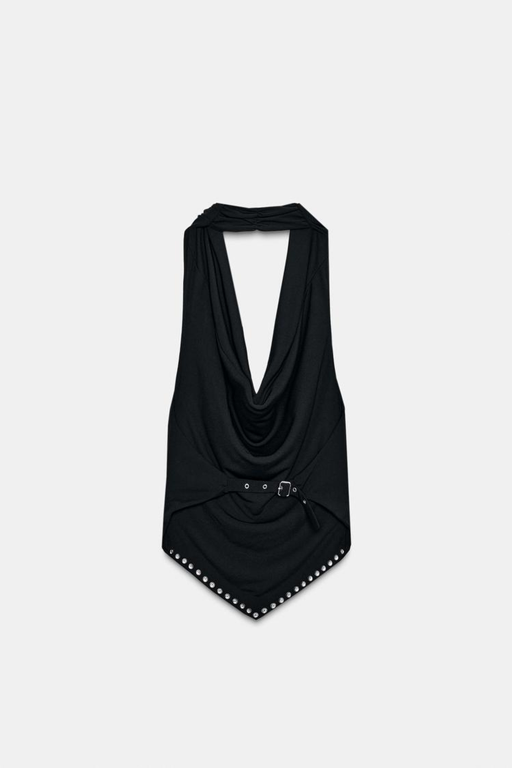 ZARA ТОП С ГОРЛОВИНОЙ ХАЛТЕР И ЗАКЛЕПКАМИ, ЧЕРНЫЙ