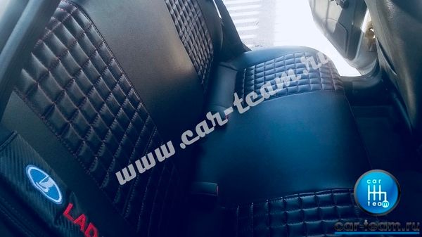 Обивки сидений из экокожи "Квадратик 4см" на Лада Приора 1 седан (2170)