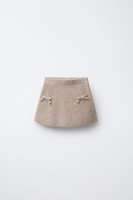 ZARA ТРИКОТАЖНАЯ ЮБКА С БАНТИКАМИ, ПЕСОЧНЫЙ МЕЛАНЖ