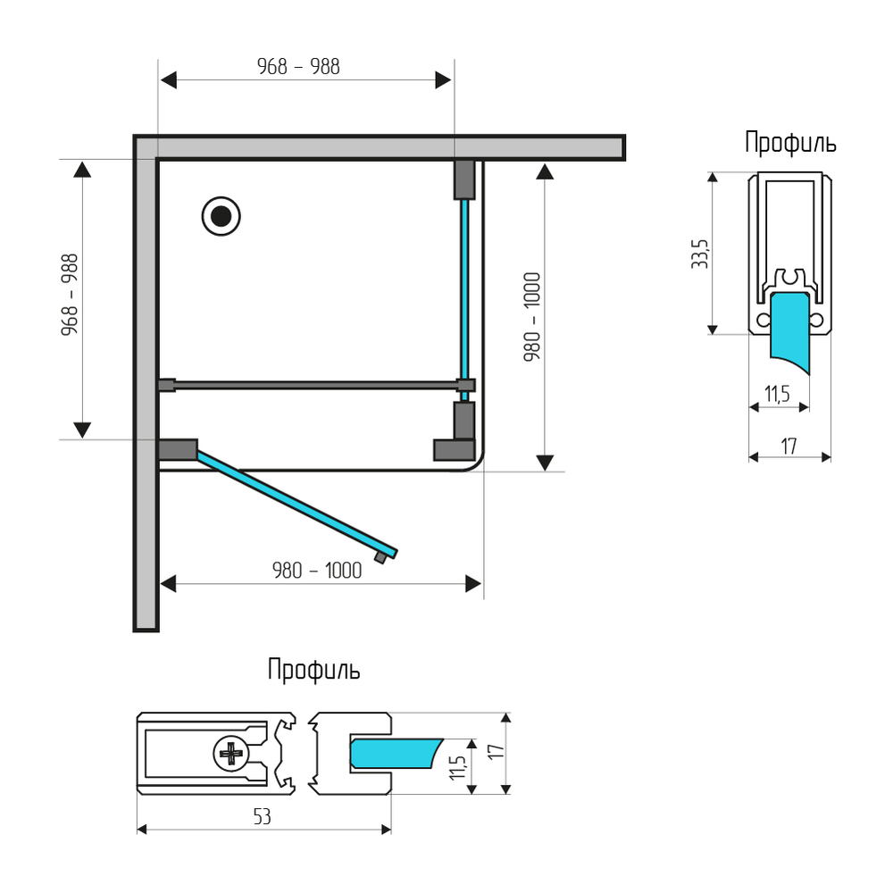 Душевое ограждение BURG, 1000x1000x2070, левое, профиль хром, стекло прозрачное, LUX-BURG1010-LTRCR