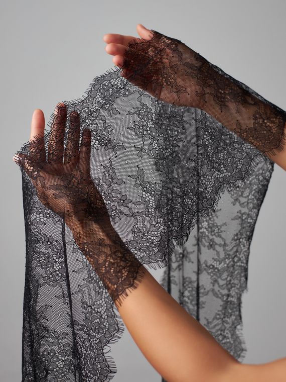 01-11 ОПТ Кружево шантильи 23 см, черный 170