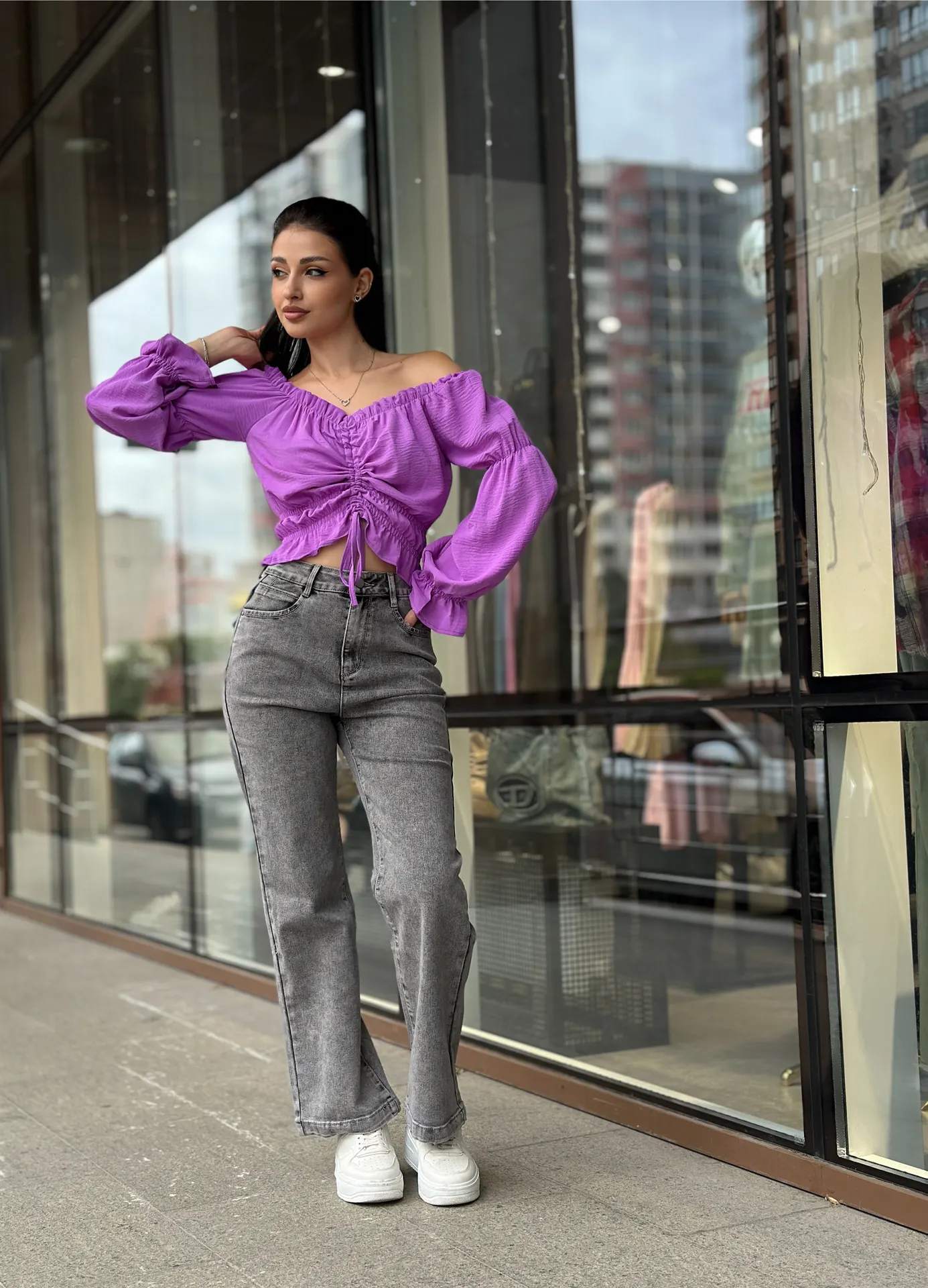 Топ Miss Sumaya 185 на резинке с длинным рукавом и затяжками спереди