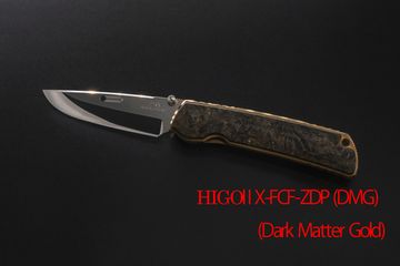 Премиальный японский нож Rockstead HIGO II X-FCF-ZDP (DMG) 67 HRC - рукоять титан + карбон Dark Matter Gold, сталь ZDP-189