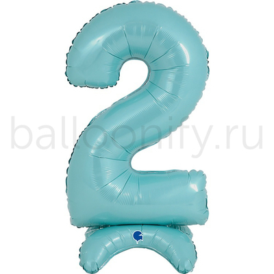 Шар ЦИФРА 2 Pastel Blue на подставке 25" 63 см