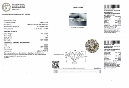 Лабораторно-выращенный бриллиант Кр-57 5.15-5.20 мм D/VS1 0.51 ct