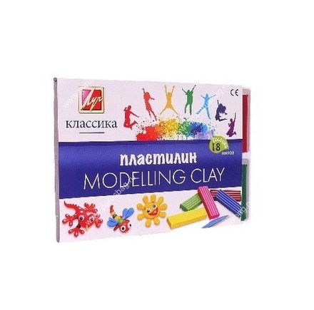 Пластилин 18 цветов Луч Классика, 360гр, со стеком, картон.упак.