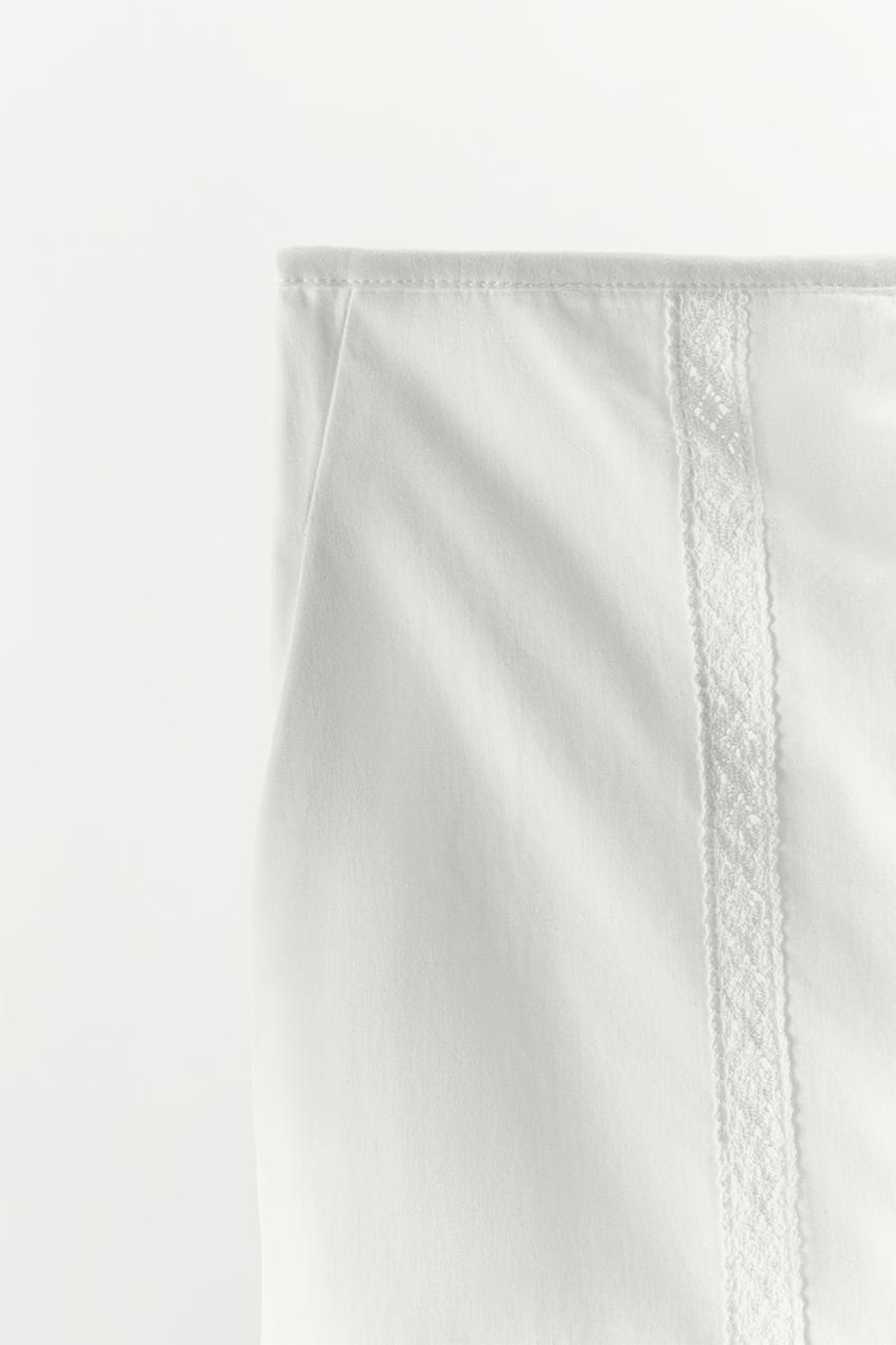 ZARA БРЮКИ ИЗ 100% ХЛОПКА С КРУЖЕВОМ, БЕЛЫЙ