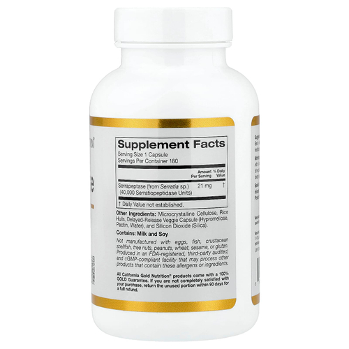 California Gold Nutrition, серрапептаза, протеолитический фермент, 40 000 SPU, 180 растительных капсул
