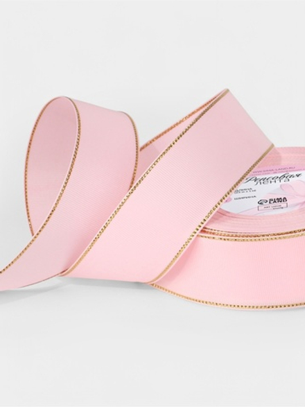 Лента репсовая, с золотым люрексом, 40 мм, светло-розовая №004, 10508031