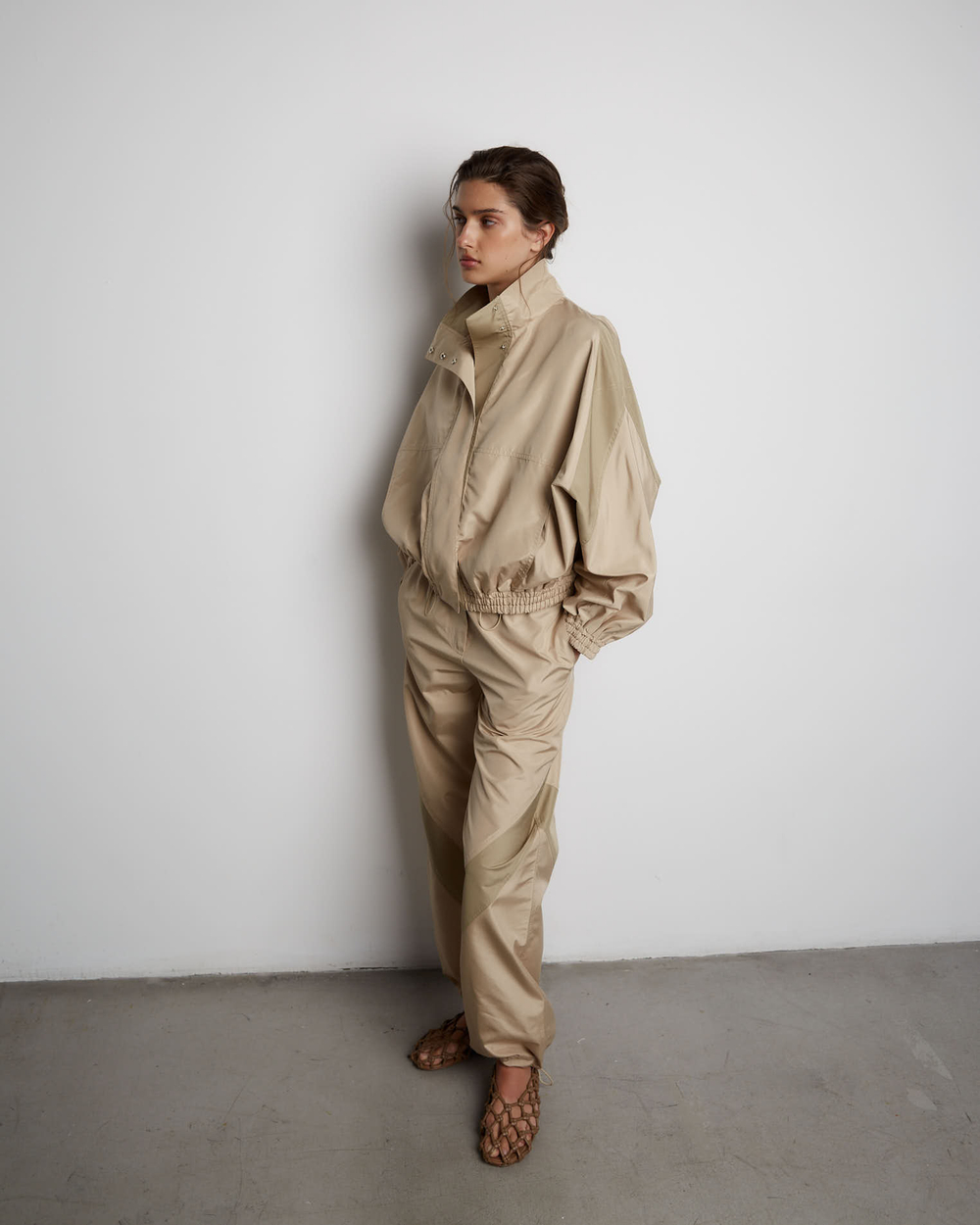 Куртка из шелка бежевый/хаки