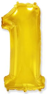 Шар (40''/102 см) Цифра, 1, Золото, 1 шт. в уп.