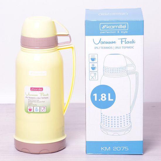 Термос 1800 мл пластиковый со стеклянной колбой (2 чашки) Kamille