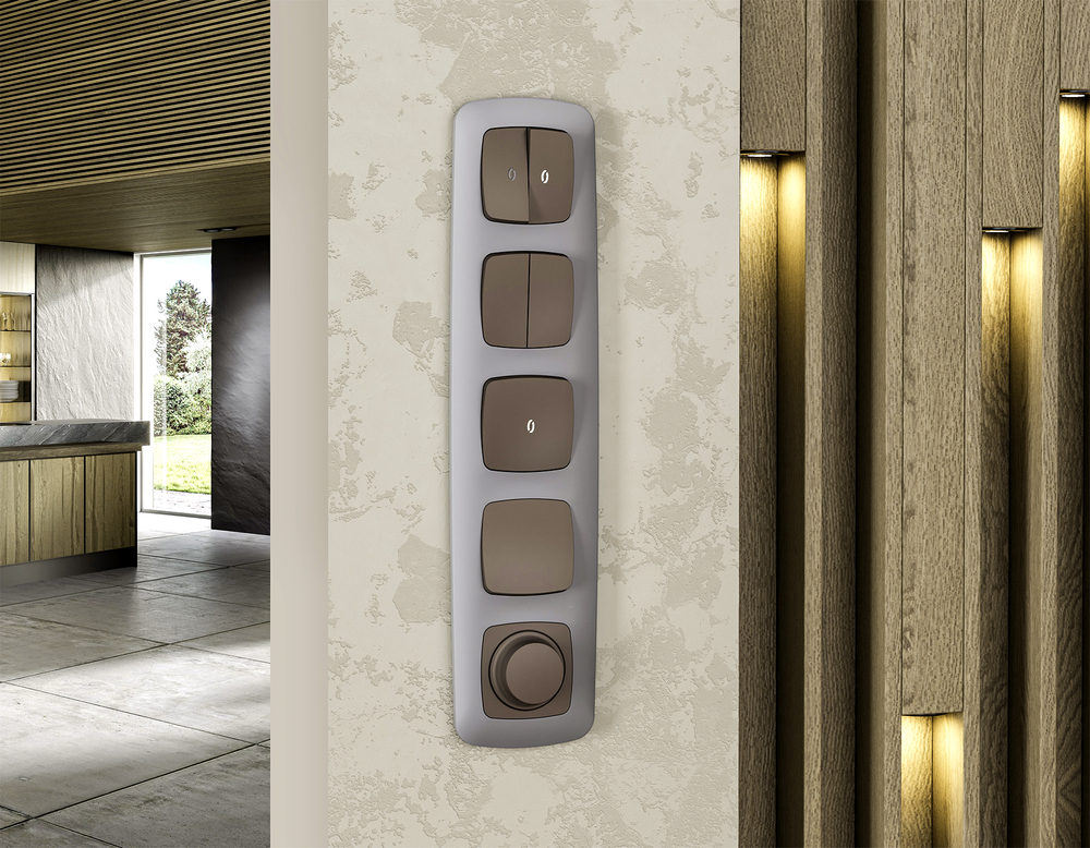 MO632055 Комплект механизма 1-кл выключателя с самовозвратом с подсветкой 5600K OMEGA Темная бронза матовый QUANT (OP6320, VM113, G14W)