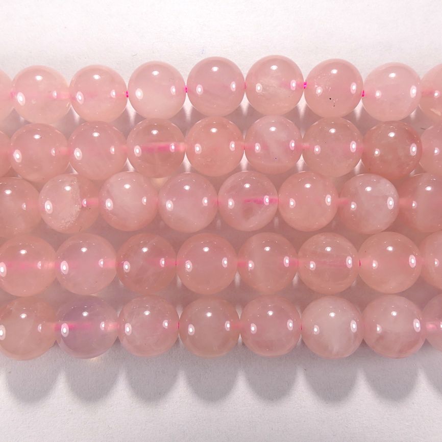 Нить бусин из кварца розового прозрачного (Мадагаскар), шар гладкий 10мм