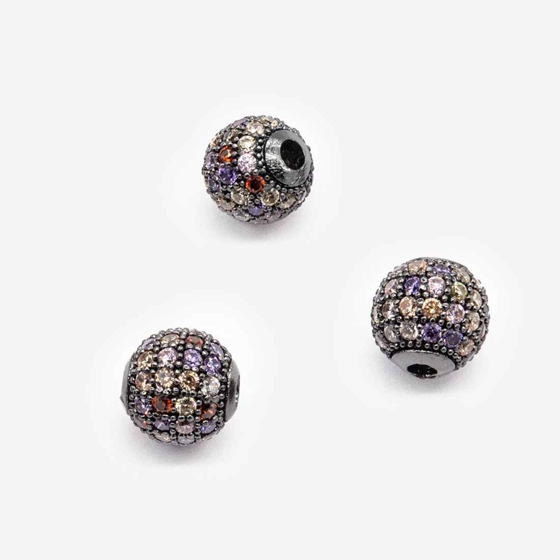 Бусина с разноцветными фианитами, 8мм, gun metal