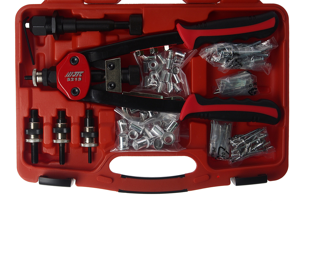 Заклепочник ручной универсальный для резьбовых и вытяжных заклепок в кейсе JTC