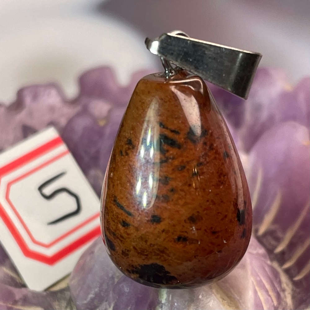 37166 Обсидиан коричневый Кулон капля объемная 20мм