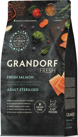GRANDORF Fresh CAT 2кг. Свежее мясо Лосося с Бататом для Стерилизованных кошек