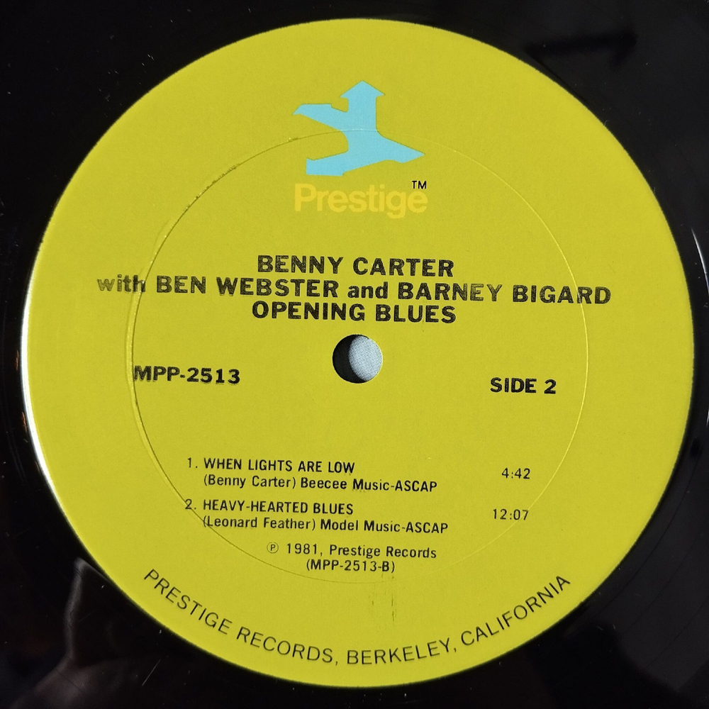 Винтажная виниловая пластинка LP Benny Carter With Ben Webster and Barney Bigard Opening Blues (USA 1981)