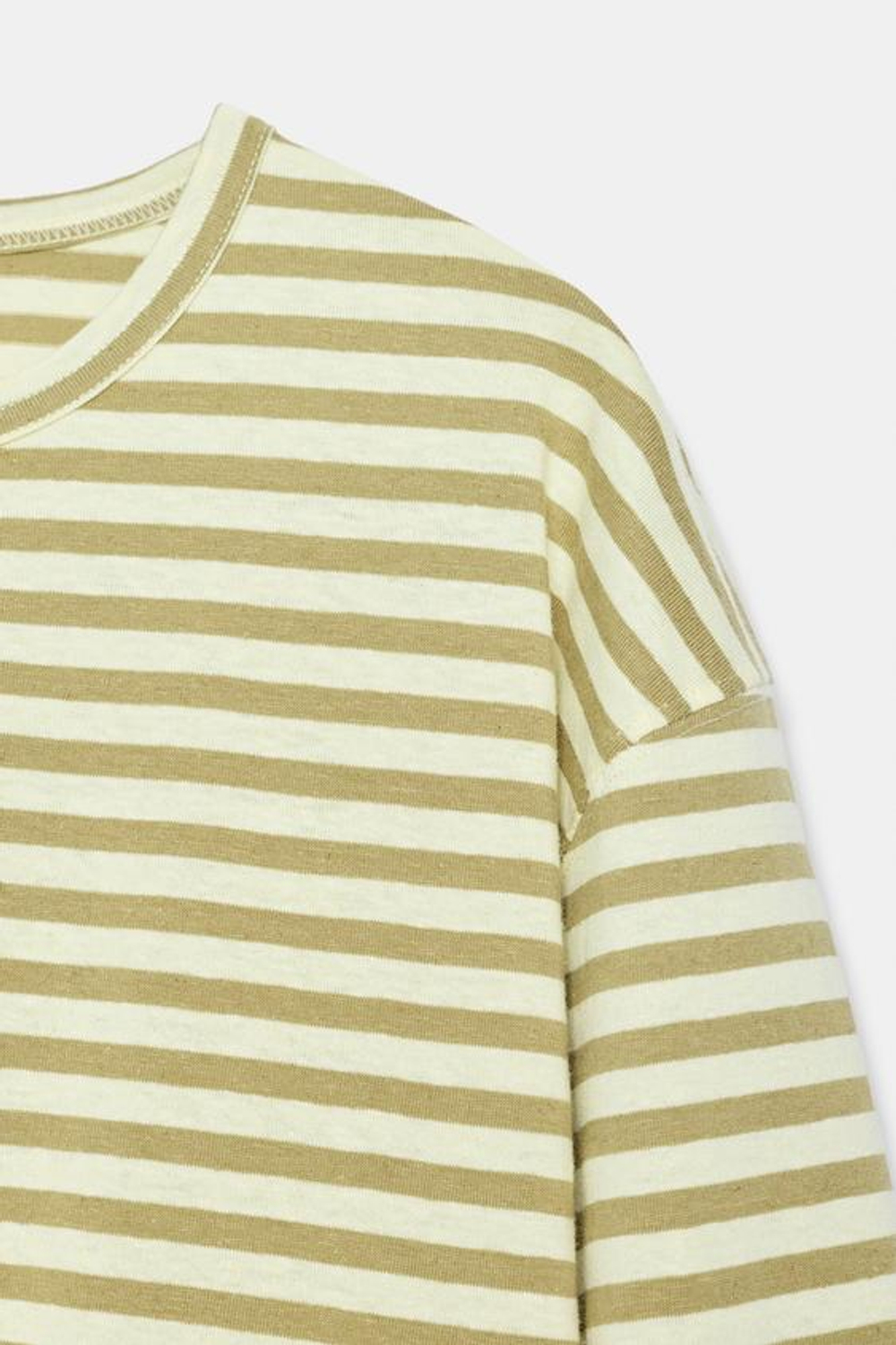 ZARA ФУТБОЛКА В ПОЛОСКУ ИЗ ХЛОПКА И ЛЬНА, БЕЖЕВЫЙ/НЕЖНО-КОРИЧНЕВЫЙ