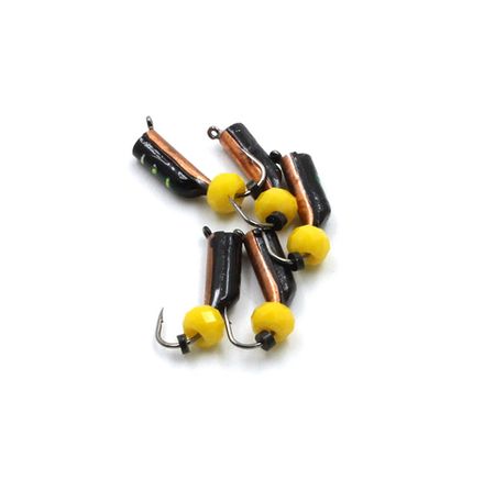 Мормышка вольф. безнасадочная "ЯМАН" Столбик №7, d-2.5 мм, L-9.5 мм, вес 1,05 гр., кристалл желтый,  цв. Медь