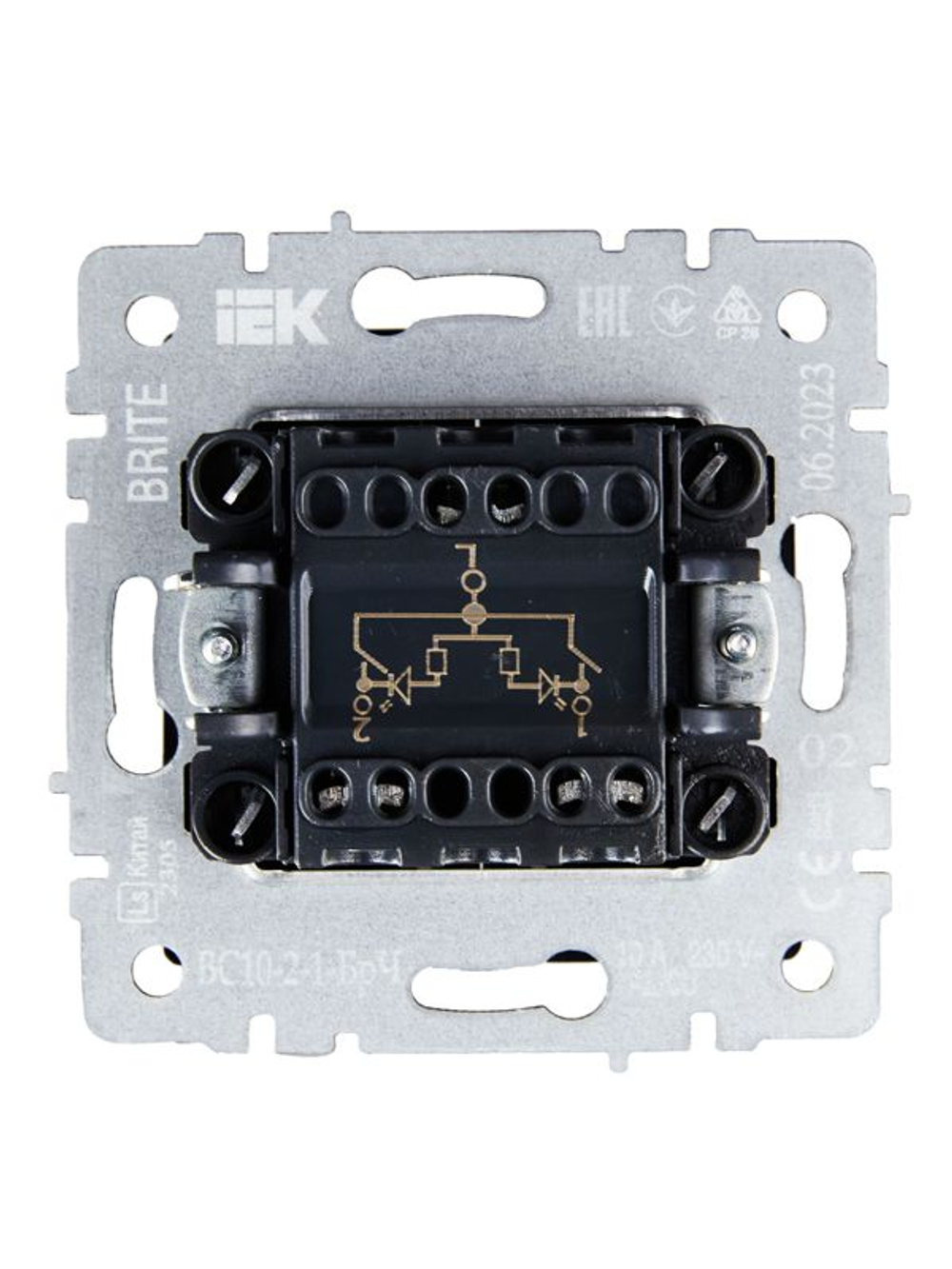 Выключатель 2-кл. СП BRITE ВС10-2-1-БрЧ 10А с индик. механизм черн. IEK BR-V20-1-10-K02
