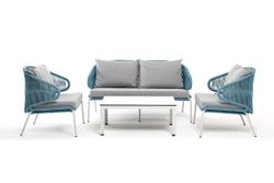 "Милан" лаунж-зона 4-местная плетеная из роупа (веревки), каркас алюминиевый светло-серый, роуп бирюзовый