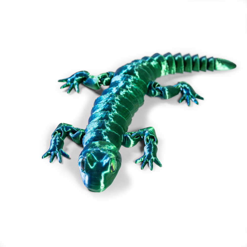 Ящерица, игрушка-антистресс, 3D печать, 19 см., сине-зеленая
