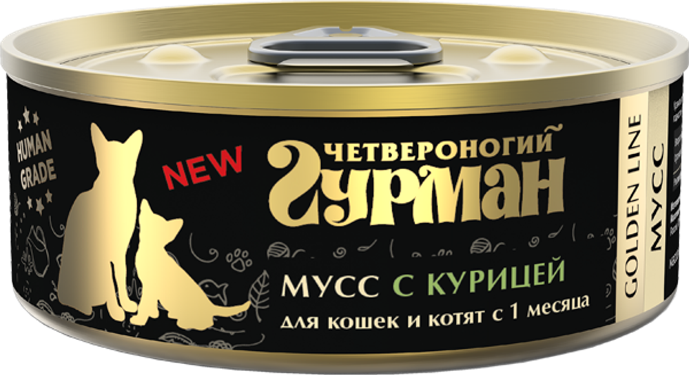 Корм консервированный для кошек и котят Четвероногий гурман &quot;Golden line Мусс с курицей&quot;, 100 г