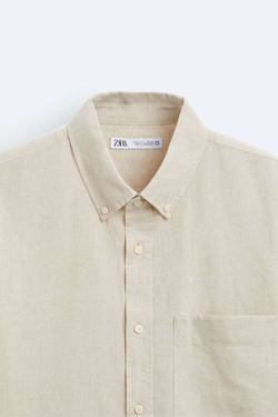ZARA РУБАШКА ИЗ СМЕСОВОГО ЛЬНА, СВЕТЛО-БЕЖЕВЫЙ