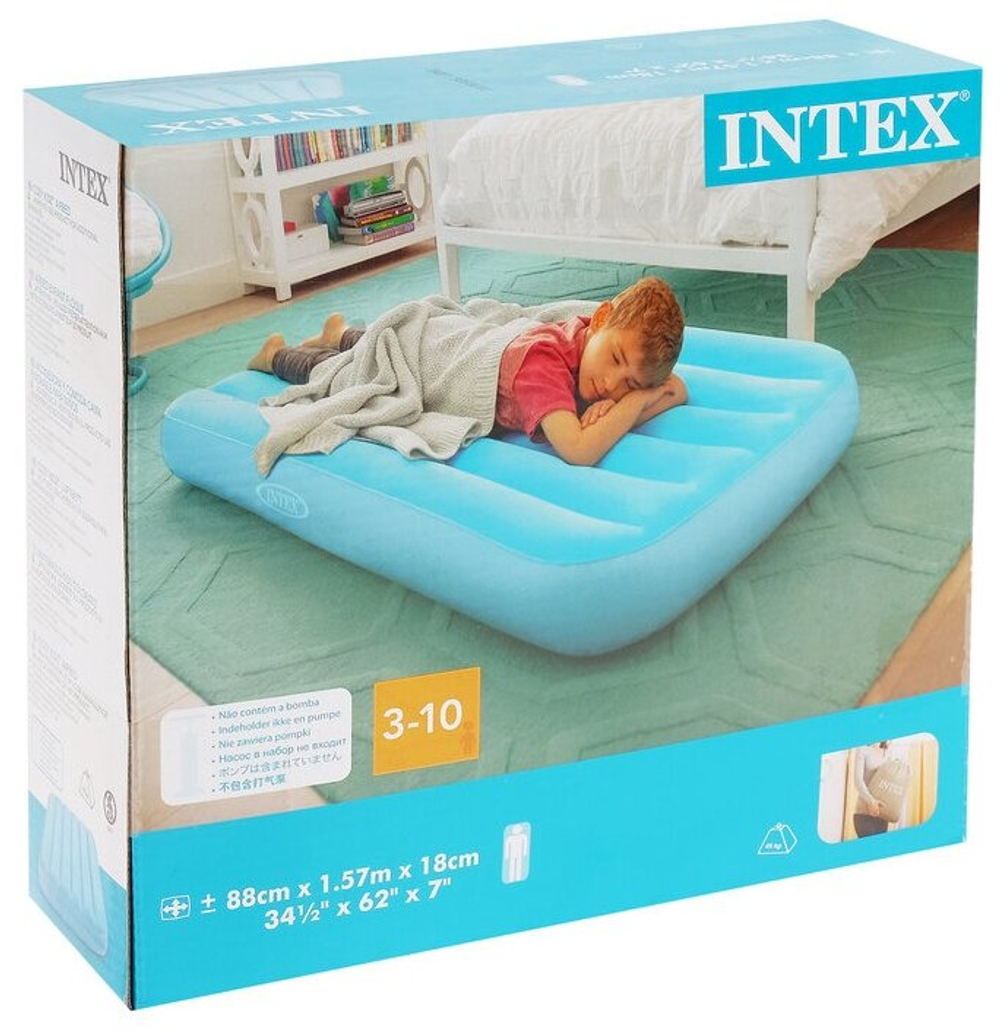 Матрас надувной Голубой 157х88х18 см Intex 66803, детская кровать спальная велюровая для дома и кемпинга